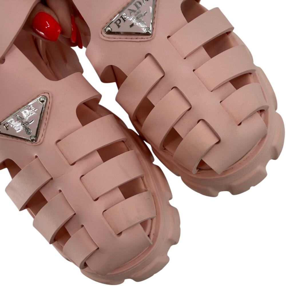 Prada Rubber Caged Monolith Slingback Platform Sandals Pink Women's Size 40 - Picture 6 of 10